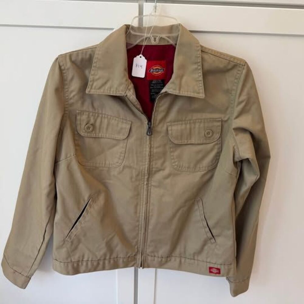 Vintage Dickies Eisenhower Jacket Medium Khaki Tan Red Quilted Lined